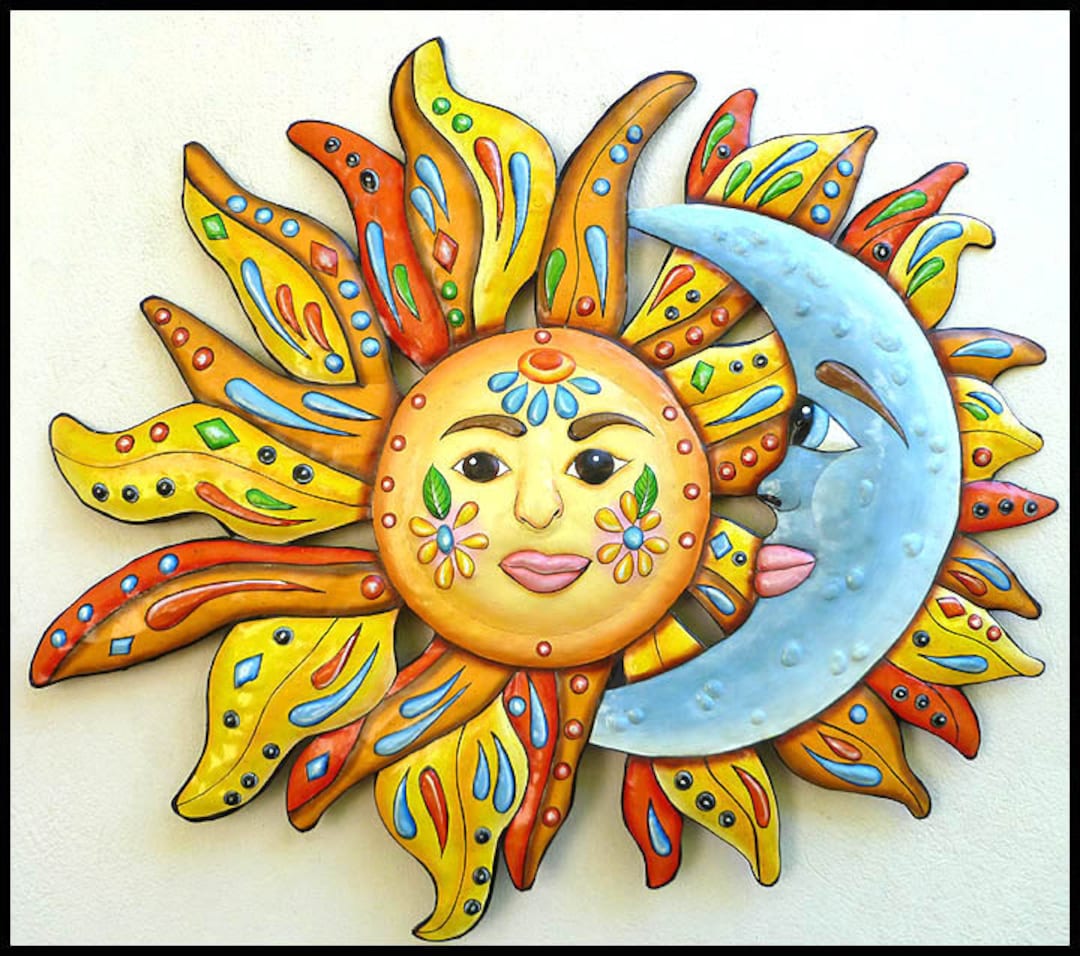 SUN Metal Wall Art Garden Art Metal Sun Painted Metal Wall Etsy