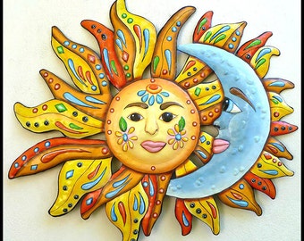 SUN - MOON, Metal Wall Art, Home Decor, Painted Metal Wall Hanging, Patio Decor, Swimming Pool Decor, Garden Art, Outdoor Metal Art  - J-150