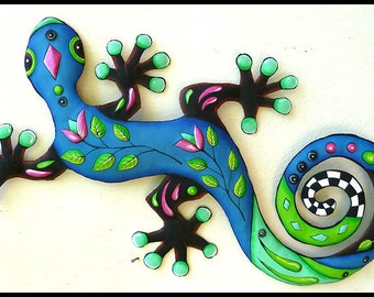 GECKO, 2 Colors, Painted Metal, Metal Wall Hanging, Outdoor Metal Art, Garden Art, Haitian Metal Art, Painted Metal Wall Art, J-425