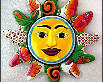 PAINTED SUN - 4 Color Choices,  Metal Sun Design, Hand Painted Metal Sun Wall Hanging - Metal Wall Art - Tropical Garden Art - M-101