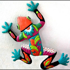 FROG, Choice of 3 Colors, Wall Hanging, 24" Painted Metal Frog, Garden Art, Metal Wall Art, Garden Decor, Tropical Wall Decor, M702-OR-24