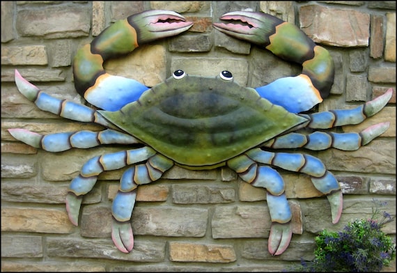 Blue Crab Metal Art, Coastal Metal Wall Hanging, Outdoor Metal Art