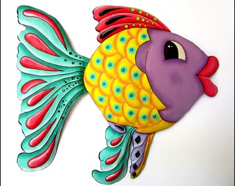 TROPICAL FISH, Choice of 3 Colors,  Metal Art, Metal Wall Hanging, Painted Metal Tropical Decor, Outdoor Metal Art, Fish Wall Art, F-203