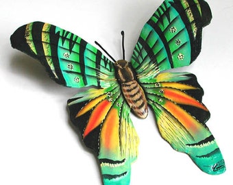 BUTTERFLY, Metal Wall Hanging -Painted Metal Wall Art - 10", Metal Art, Garden Art, Tropical Home Decor - Metal Art Butterflies - BU-512-MW