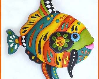 TROPICAL FISH, 3 Color Choices, Painted Metal Wall Hanging, Island Decor, Outdoor Metal Wall Art, Tropical Decor, Garden Decor - J-450-