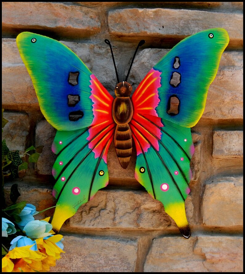 BUTTERFLY WALL ART Painted Metal Butterfly Art Garden Art Etsy