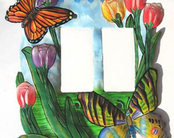 SWITCHPLATE, Butterfly Light Switch Covers, Single Rocker Switch Plate, Switch Plate Cover, Painted Metal Butterfly, Switchplates, SR-1139