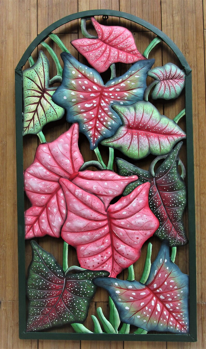 Hand Painted Metal Art Tropical Plant Decor framed Caladium Etsy