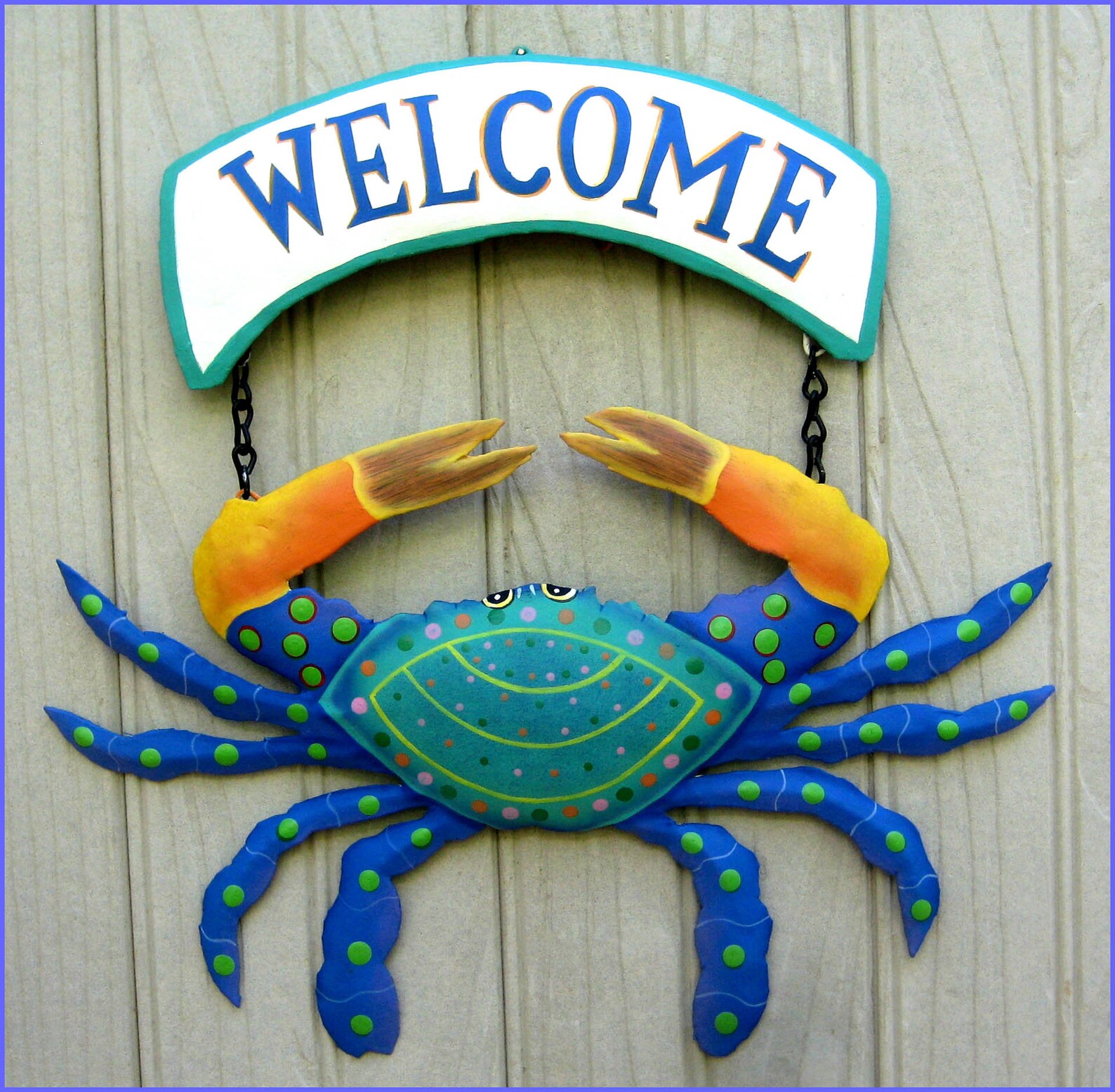Painted Metal Blue Crab Metal Wall Art Coastal Metal Etsy