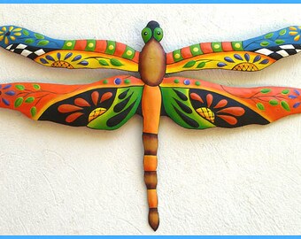 DRAGONFLY WALL HANGING, 3 Color Choices, Hand Painted Metal, Garden Art, Metal Wall Art, Tropical Wall Decor, Outdoor Metal Art, -935