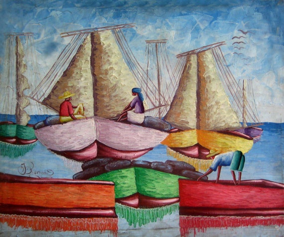 Haitian Art Art Of Haiti Wall Art Boats Haitian Painting Etsy