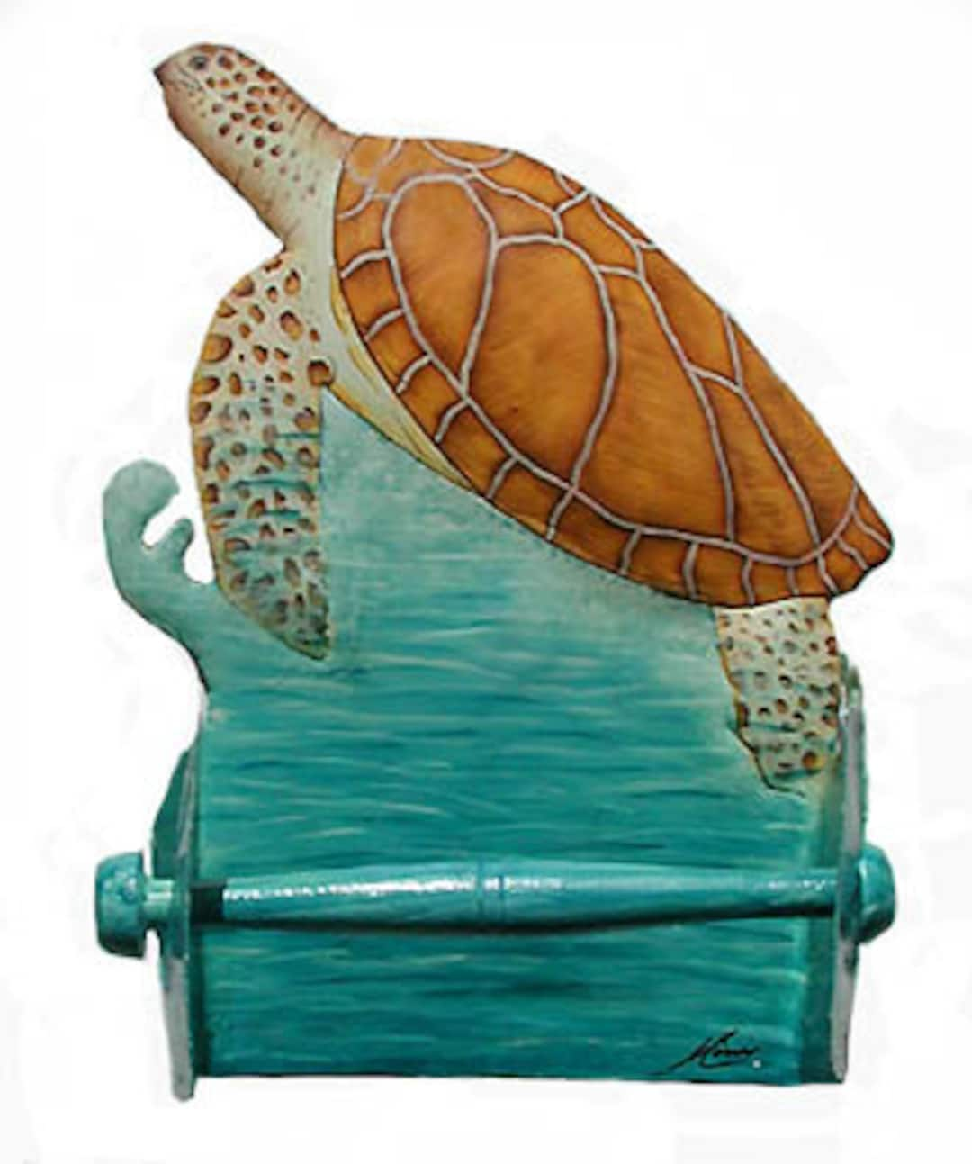 Turtle Paper Towel Holder - Beach House Decor Cute Paper Towel Holder Stand Wood Sea Turtle Decor, Unique Kitchen Towel Holder Countertop Coastal