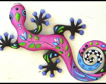 GECKO Painted Metal Art, Gecko Wall Hanging, Metal Wall Art , Funky Art, Painted Metal Wall Art, Gecko Garden Art, Gecko Wall Decor, J 425PK