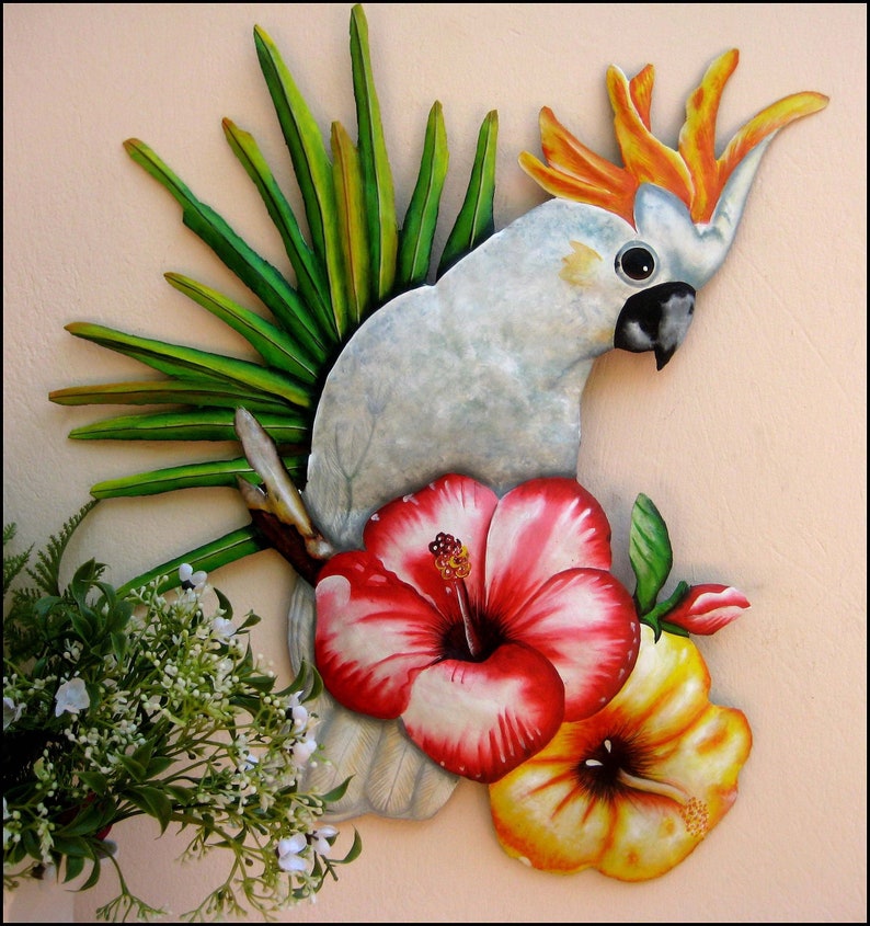 Painted Metal Wall Hanging Tropical Decor Cockatoo Parrot | Etsy