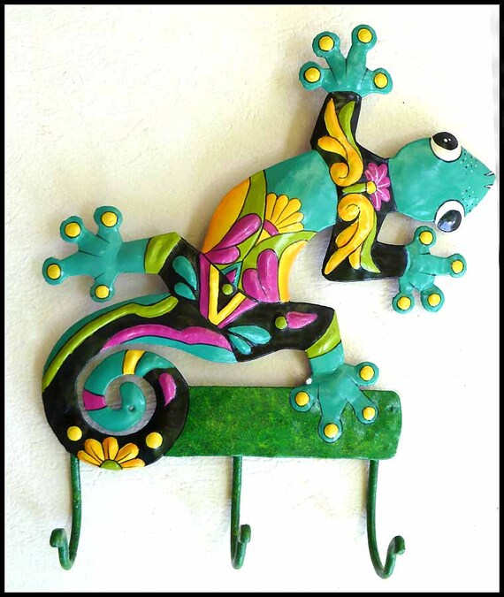 GECKO. Hand Painted Metal Wall Hook Metal Art Tropical Home Etsy
