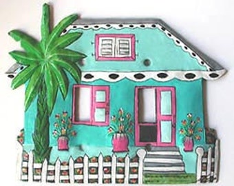 LIGHT SWITCH COVERS, 3 Sizes, Switchplate Covers, Switch Plates, Tropical Switchplate, Painted Metal Caribbean House,  S1025-Tq