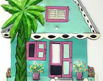 Switchplate Cover, 3 Sizes, Light Switch Covers, Switch Plates, Painted Metal Caribbean House, Switch Plate Covers, Switchplates, S-1025-TQ