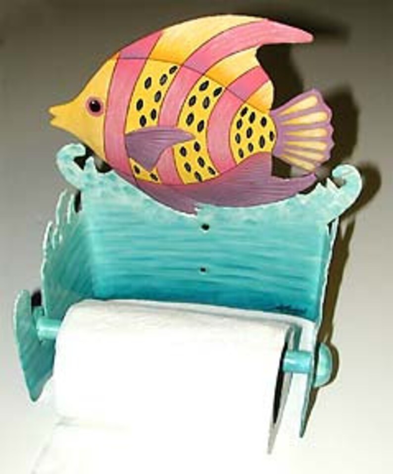 TROPICAL FISH Hand Painted Metal Toilet Paper Holder Etsy Italia