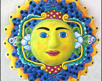 SUN Metal Wall Art, Garden Art, Painted Metal Sun Wall Hanging, 17", Metal Art, Metal Wall Decor, Garden Decor, Tropical Decor, M105BL-17