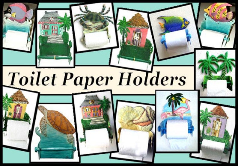 TOILET PAPER HOLDER, 3 Colors, Hand Painted Caribbean House Tropical Bathroom Decor Bathroom Tissue Holder, Toilet Roll Holder 7074-Tp image 4