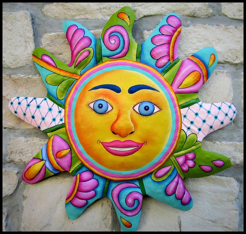 PAINTED METAL SUN Outdoor Metal Art Wall Decor Sun Garden Etsy