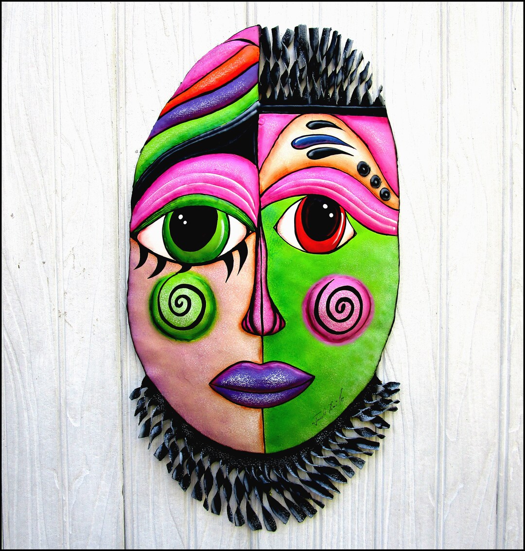 MASK WALL ART Painted Metal Mask Design Metal Wall Decor Etsy