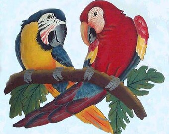 PARROT WALL HANGING, Painted Metal Wall Art, Macaw, Tropical Decor, Outdoor Metal Art, Garden Decor, Haitian Art, Tropical Metal Art, K7023