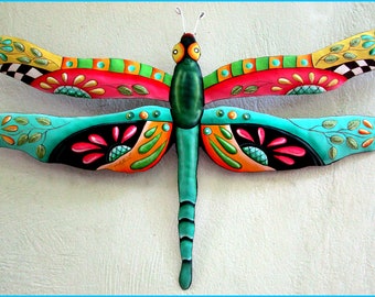 PAINTED METAL DRAGONGFLY, 4 Color Choices, Metal Art, Dragonfly Wall Hanging, Tropical Wall Decor, Garden Decor, Metal Wall Art - J-935