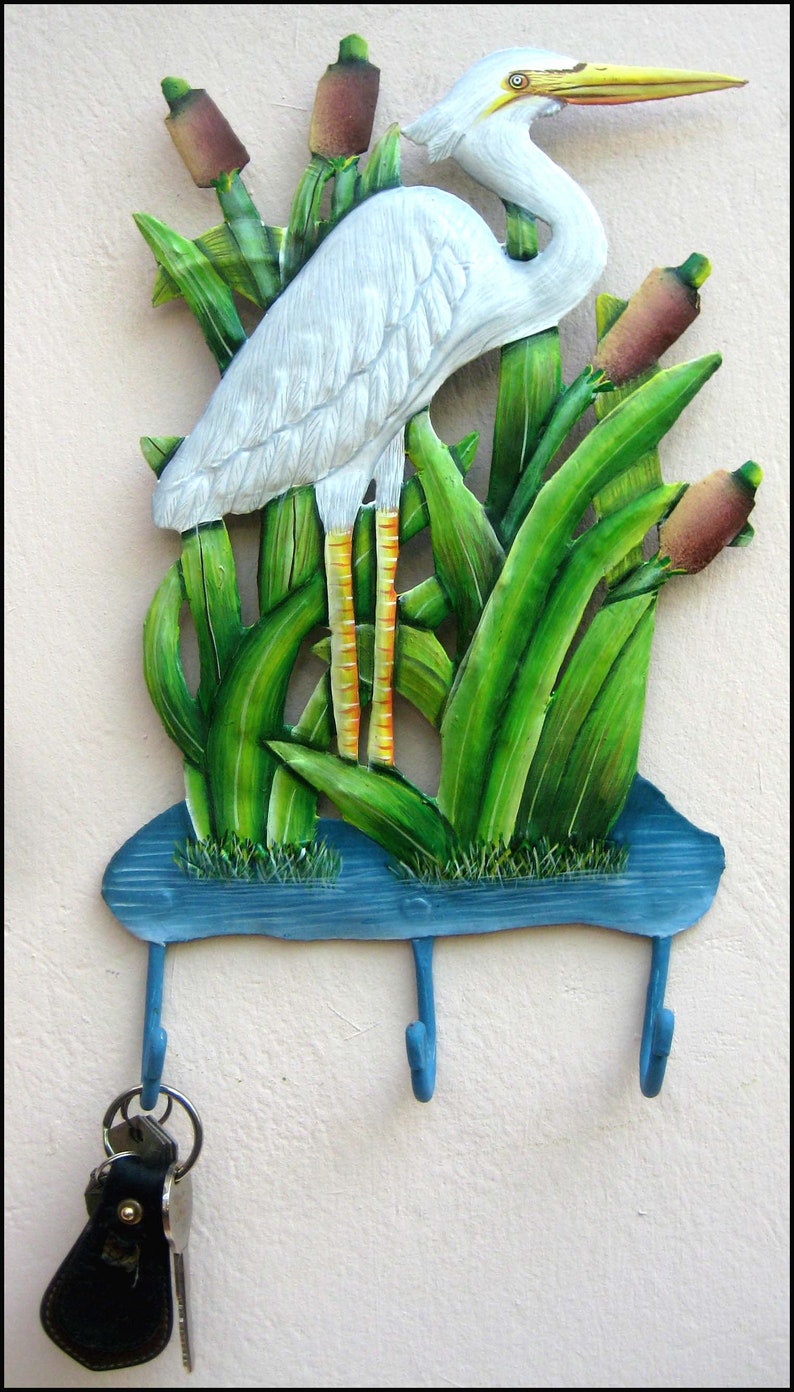 Metal Egret Coastal Decor Garden Decor Egret Metal Wall Etsy