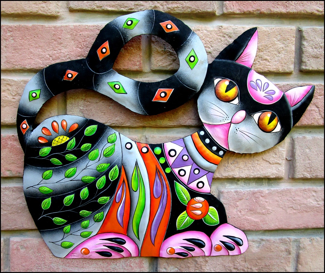 KITTEN WALL ART Cat Wall Decor Painted Metal Art Garden Etsy