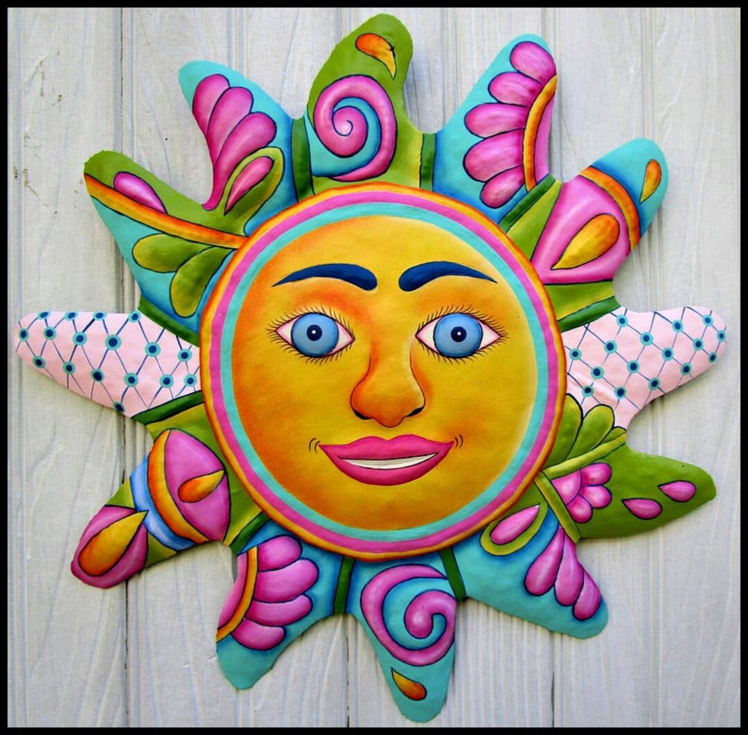 PAINTED METAL SUN Outdoor Metal Art Wall Decor Sun Garden Etsy