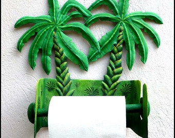 TOILET PAPER HOLDER, Painted Metal Art, Banana Tree - Tropical Bathroom Decor - Toilet Tissue Holder - Tropical Decor, Wall Decor - 990 -Tp