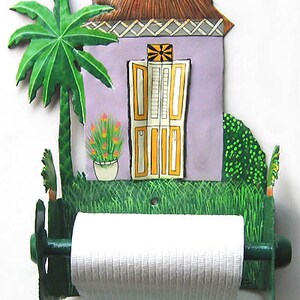 TOILET PAPER HOLDER, 3 Colors, Hand Painted Caribbean House Tropical Bathroom Decor Bathroom Tissue Holder, Toilet Roll Holder 7074-Tp image 3