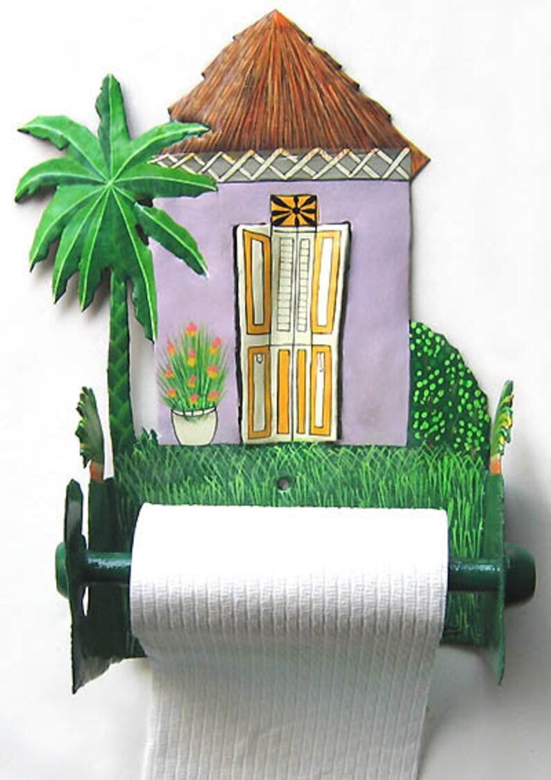 TOILET PAPER HOLDER, 3 Colors, Hand Painted Caribbean House Tropical Bathroom Decor Bathroom Tissue Holder, Toilet Roll Holder 7074-Tp image 3