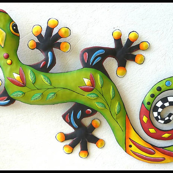 GECKO Wall Hanging, 2 Colors, Painted Metal Art, Metal Gecko Art, Gecko Wall Art, Outdoor Metal Wall Art, Garden Art, Garden Decor - J 425