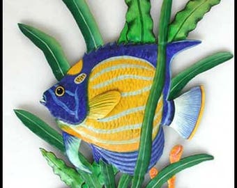 TROPICAL FISH Wall Hanging, Painted Metal Art, Outdoor Metal Wall Art, Beach Decor, Tropical Decor, Fish, Garden Art, Garden Decor - K-173