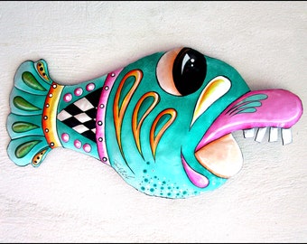 TROPICAL FISH, 3 Colors Available, Outdoor Metal Wall Art, Tropical Decor, Painted Metal Wall Hanging, Tropical Decor, 18", Fish-201