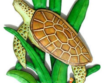 METAL ART TURTLE, Turtle Metal Wall Hanging, Painted Metal, Outdoor Metal Art, Metal Wall Decor, Garden Art, Garden Decor, 11" x 20", K-174