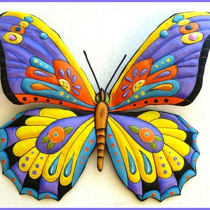 BUTTERFLY, Metal Art Butterfly, Painted Metal Wall Hanging, Outdoor Metal Art, Metal Art Wall Decor, Garden Wall Art, Butterflies, J903-PUYL