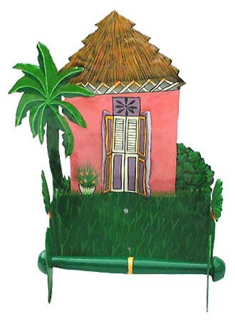 TOILET PAPER HOLDER, 3 Colors, Hand Painted Caribbean House Tropical Bathroom Decor Bathroom Tissue Holder, Toilet Roll Holder 7074-Tp image 2