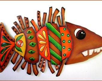 TROPICAL FISH, Choice of 3 Colors , Outdoor Metal Wall Art, Tropical Decor, Painted Metal Wall Hanging, Tropical Decor, 10" x 16", Fish-205