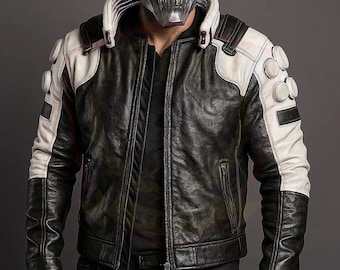 Chaqueta de cuero de ciencia ficción hecha a mano, chaqueta de cuero estilo techwear, disfraz de cosplay, atuendo futurista