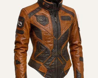 Sci Fi Leather Jacket, Genuine Sheepskin Chocolate Brown Outfit, Perfect for Cosplay Gift