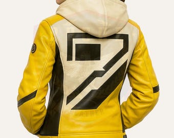 Art Zip Shirt Jacket ライトジャケット イエロー Yellow Techwear Leather Jacket, Sheepskin Futuristic Sci-fi