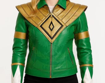 Handcrafted Green Ranger Leather Jacket, Stylish Pink Bomber Jacket for Everyday Use, Ideal Gift for Cosplay Fans