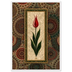 Ottoman Tulip Wall Art, Turkish Floral Poster, Islamic Art Print, Vintage Oriental Decor, Traditional Tile Pattern Artwork