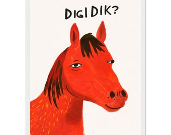 Funny Horse Wall Art, Digidik Poster, Minimal Meme Animal Print