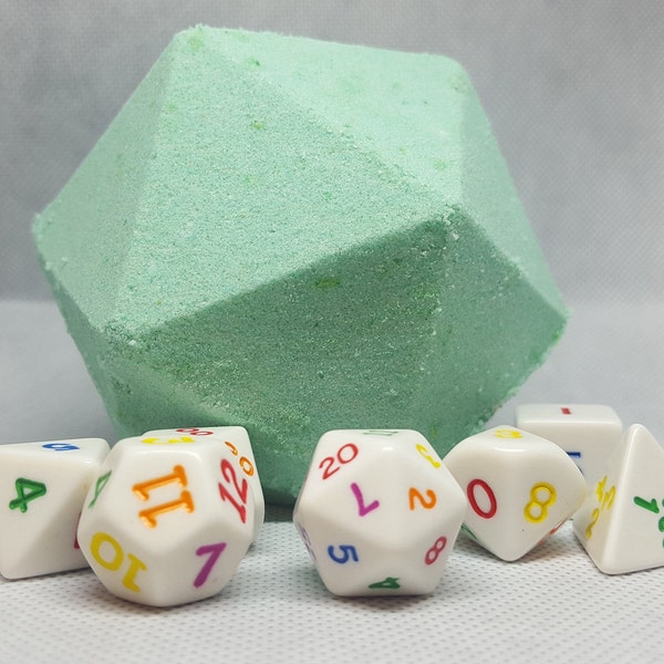 Large D20 Bath Bomb with complete surprise set of resin dice - Dice Bomb