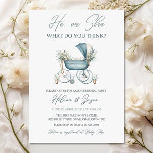 Stroller Gender Reveal Invitation: Editable Canva Template (Digital Download)