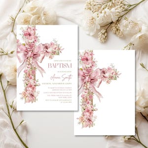 Vintage Floral Baptism Invitation: Editable Canva Template (Digital Download)